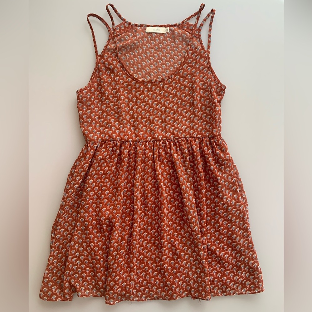 Millau Double Strap Printed Mini Dress in Rust | Small